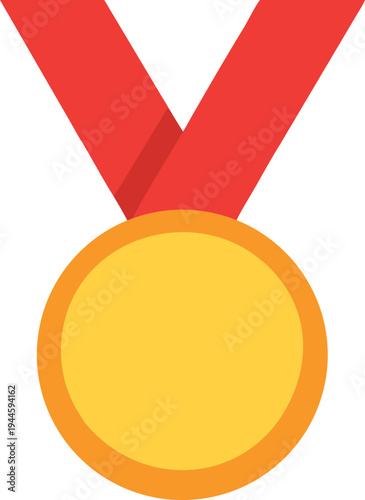 Gold Medal with Red Ribbon Award for Achievement and Victory Icon Style