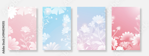 Spring flower poster vector background illustration set. Minimalist floral design for invitation, greeting cards, wall art and seasonal templates.