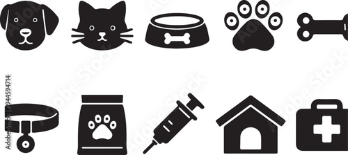 Complete Pet Care and Veterinary Silhouette Icon Set