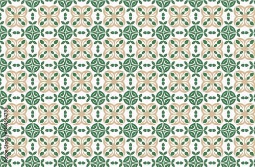 Seamless geometric botanical pattern with retro floral motifs in green and beige