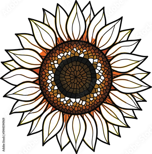 Beautiful sunflower illustration with bright yellow petals and dark center