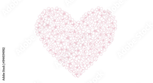 Heart shaped floral design with pink blooming flowers on white background