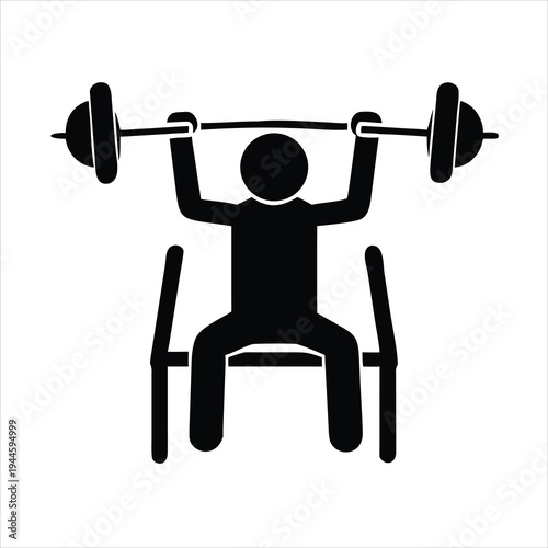 Person lifting barbell on bench icon weightlifting exercise silhouette fitness activity concept