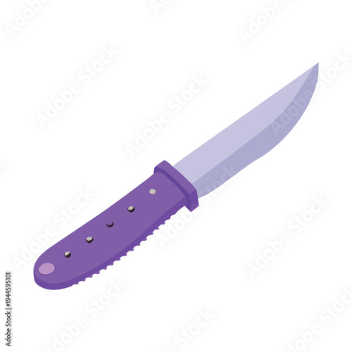 Purple Handled Utility Knife with Serrated Edge Isolated on White Background
