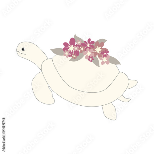 Underwater inhabitants in boho style. Vector illustration animals with flowers. Whale, dolphin, jellyfish, seahorse, turtle, shark, octopus, crab, snail, stingray, fish