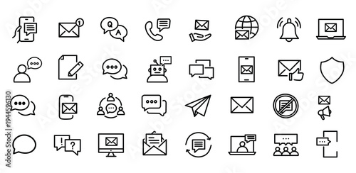Message icon set. Editable line icons. Vector illustration.