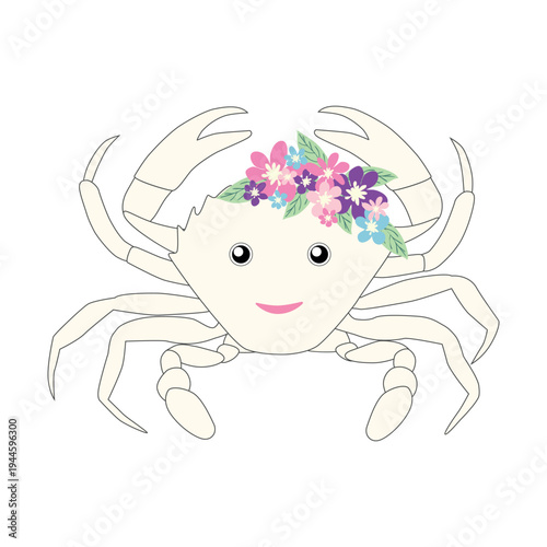 Underwater inhabitants in boho style. Vector illustration animals with flowers. Whale, dolphin, jellyfish, seahorse, turtle, shark, octopus, crab, snail, stingray, fish