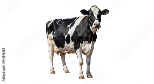 Foto Black and white Holstein cow isolated PNG, dairy cattle standing on transparent