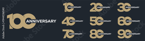 10th, 20th, 30th, 40th, 50th, 60th, 70th, 80th, 90th Anniversary Celebration logo design	