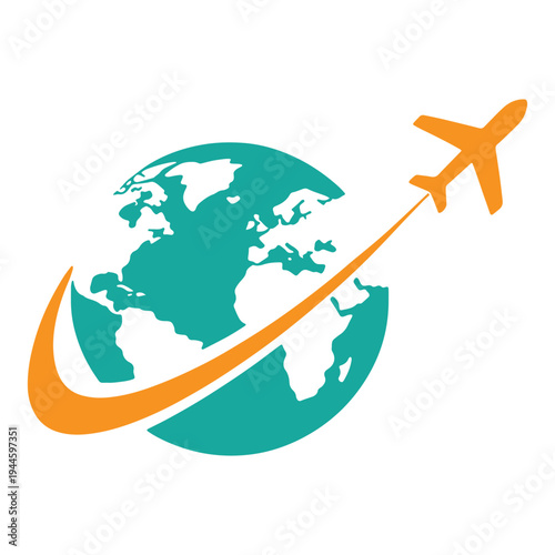 Global travel and aviation symbolized by a world map and airplane