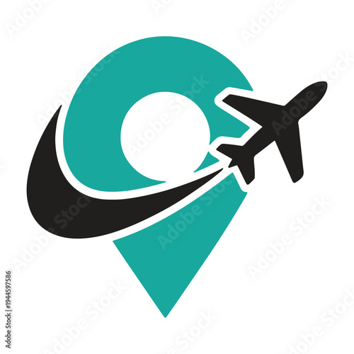 Modern logo featuring an airplane integrated with a stylized map and globe icon