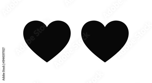 Two solid black hearts displayed against a plain white background