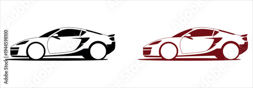 Sports Car Silhouette Icon Set with Modern Supercar and Automotive Racing Symbols Vector Illustration.
