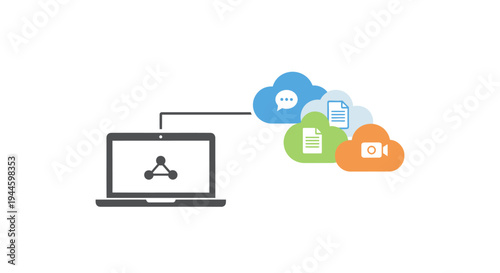 Laptop with cloud storage icons.