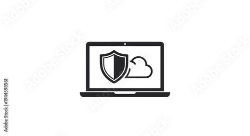 Laptop with Shield and Cloud Icon.