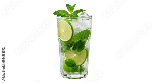 Photos Refreshing mojito cocktail with lime and mint isolated PNG, summer drink with ic
