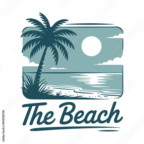 Relaxing tropical beach scene with palm tree and moonlit waves under the sky