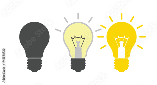 Three lightbulbs illustrating stages of idea development or concepts