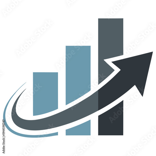 Growth and upward trajectory symbol with evolving bar graph and arrow