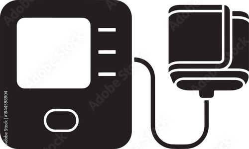 Digital Blood Pressure Monitor Icon, Health Monitoring Symbol

