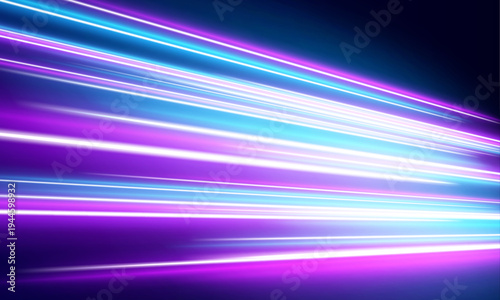 Straight neon lines radiate outward across a deep black background, creating a feeling of acceleration. Subtle light flares sparkle along the edges. A vibrant vector illustration.