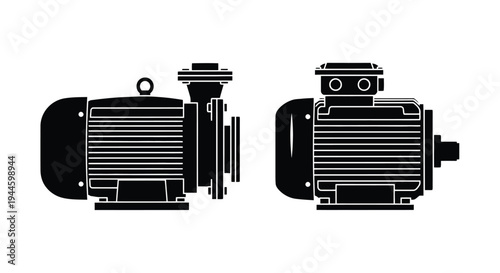 Two monochrome illustrations of industrial centrifugal pumps or electric motors