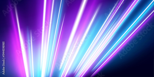 Glowing linear beams move across a dark futuristic scene, leaving luminous reflections behind. Electric colors intensify the visual flow. A striking abstract concept of speed.