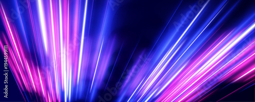 Long glowing light lines stretch forward through a dark digital space, forming a path of speed and power. Subtle blur enhances the movement effect. A sleek futuristic background design.