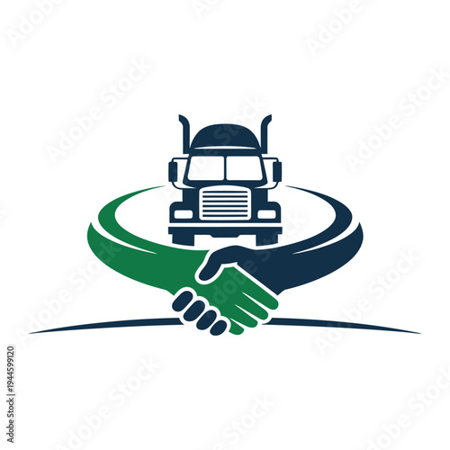 Trucking company logo featuring a handshake and semi-truck symbol.