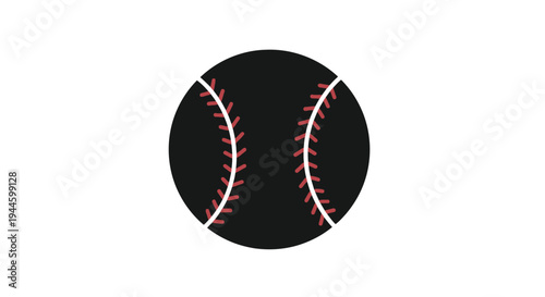 A simple black circle representing a baseball with red stitching