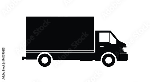 Simple black silhouette of a delivery or moving truck side view