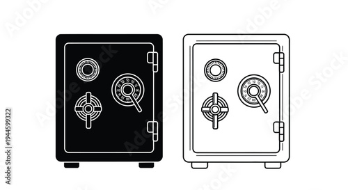 Two safe outlines one black and one white with combination locks