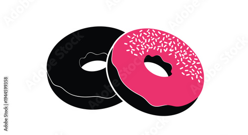 Two donuts one black and one pink with sprinkles are displayed