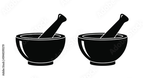 Two black and white depictions of mortar and pestle tools