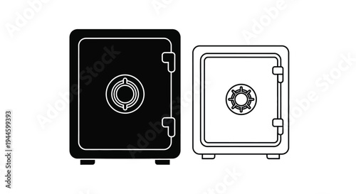 Two safe icons one filled one outlined depicting security and storage