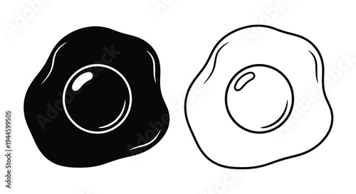 Two fried eggs depicted in contrasting black and white outlines
