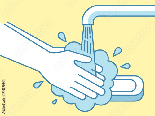 Person washing hands under running water with soap bubbles