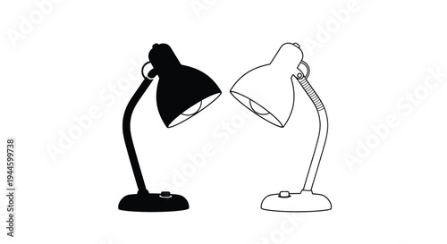 Two desk lamps one black and one white displayed in a simple illustration