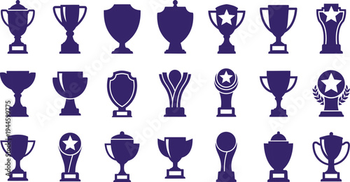 Blue glass drinkware set with wine glass cocktail glass beer mug and bottle icons in simple vector silhouette collection