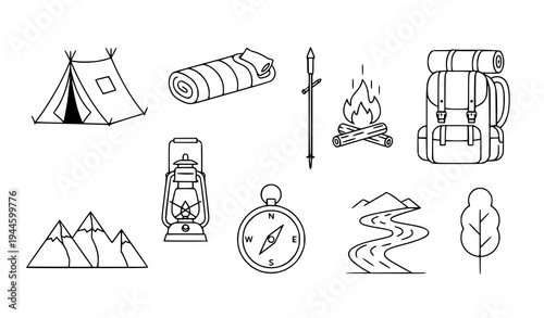 Minimal Outdoor Adventure Camping and Nature Icon Pack
