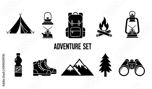 Outdoor Adventure and Camping Nature Icon Vector Set