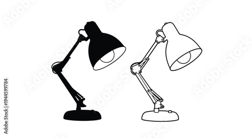 Two desk lamps in contrasting black and white silhouettes