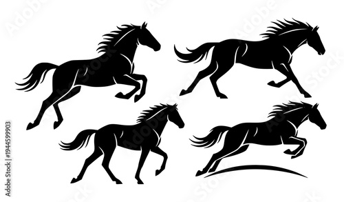 Stylized Running Horse Black Silhouette Vector Pack