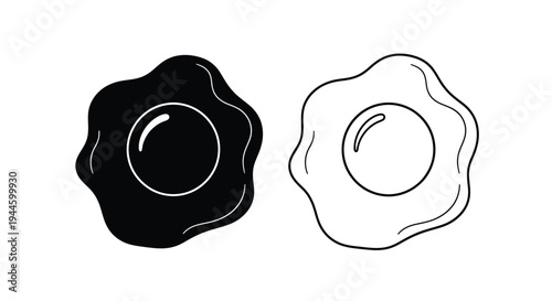 Black and white illustration of two fried eggs side by side