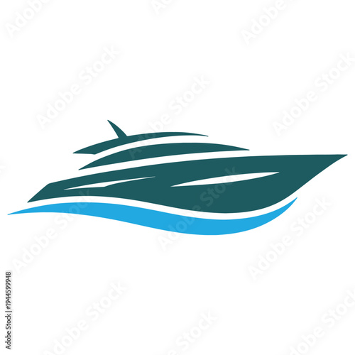 Modern stylized boat logo with wave design in teal and blue colors