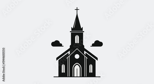Black silhouette of a church with steeple and clouds