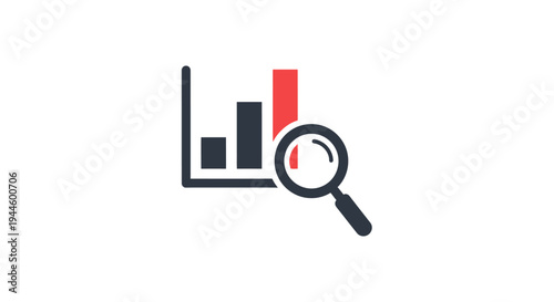 Magnifying Glass Examining Bar Graph Chart.