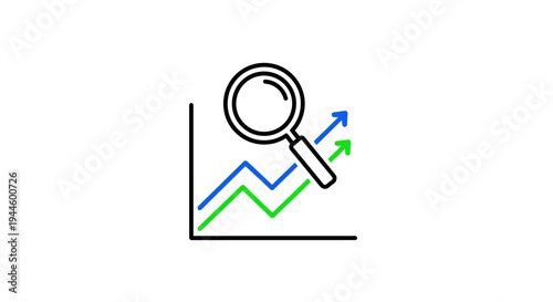 Magnifying Glass Examining Line Graph Chart.