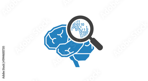 Magnifying Glass Examining Human Brain Illustration.