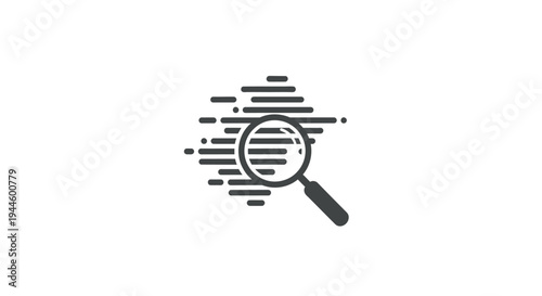 Magnifying glass icon with lines.